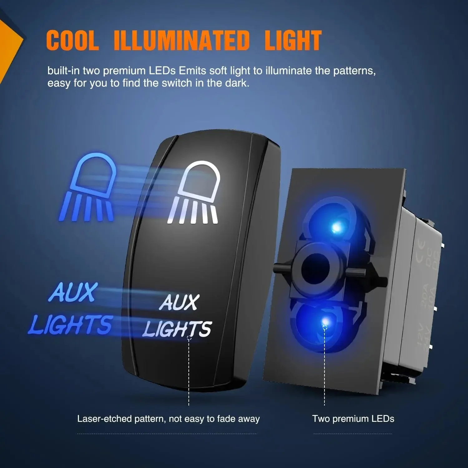 5Pin Laser On/Off SPST Aux Lights Rocker Switch Blue