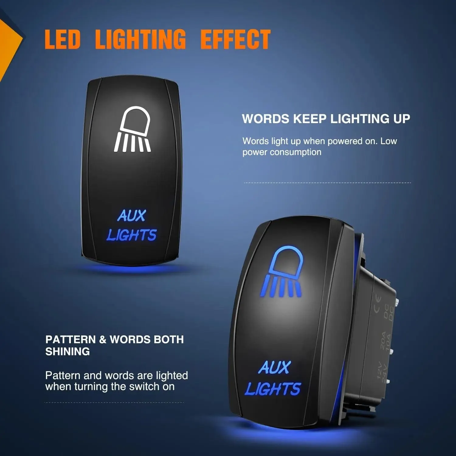 5Pin Laser On/Off SPST Aux Lights Rocker Switch Blue