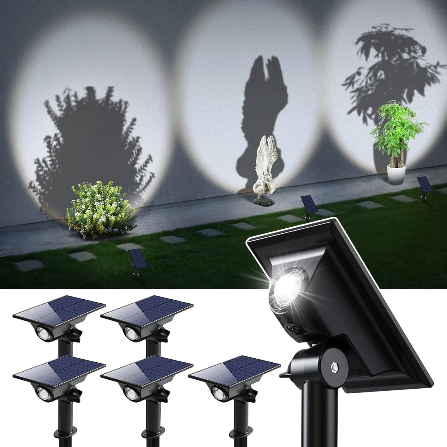 6 Pack Solar Power Spot Lights Outdoor Waterproof LED Dusk to Dawn Landscape Spotlight Lamp for outside Yard, Tree, Flag, Plants, Garden, Statues, Wall, 3 Modes, 18 Hours Accent Ambient Lighting