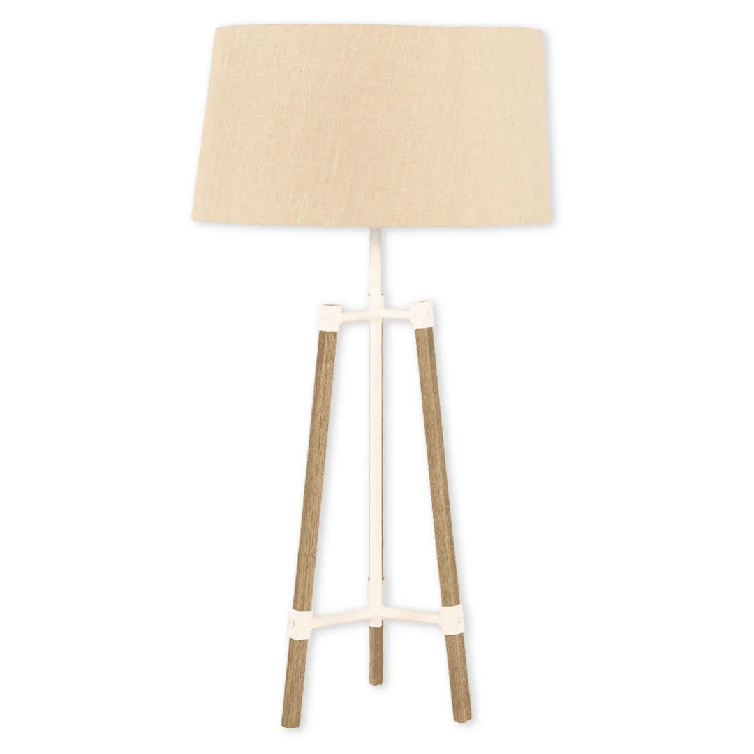 Avery Side Lamp (Sand Shade   Wood & White Metal Body)