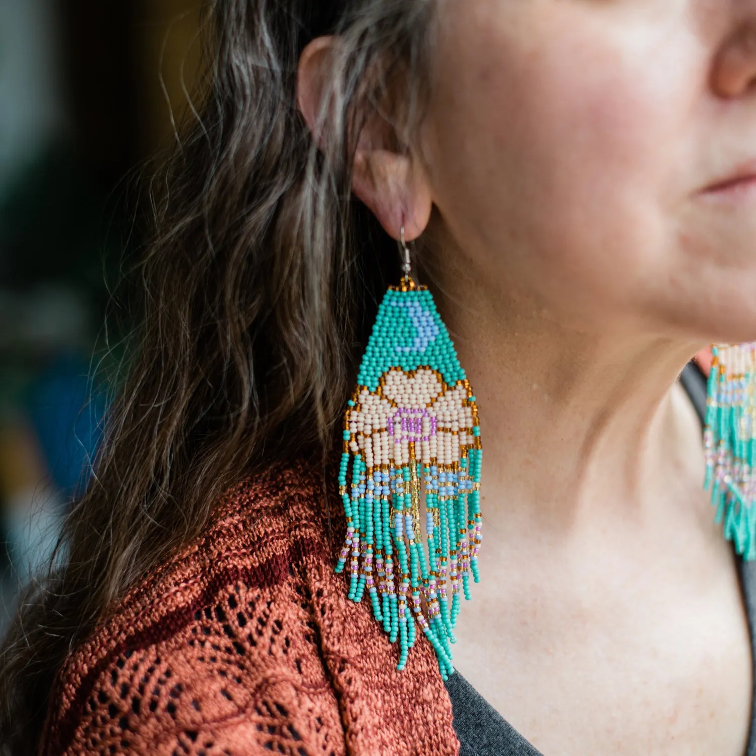 Beaded Moonflower Earrings