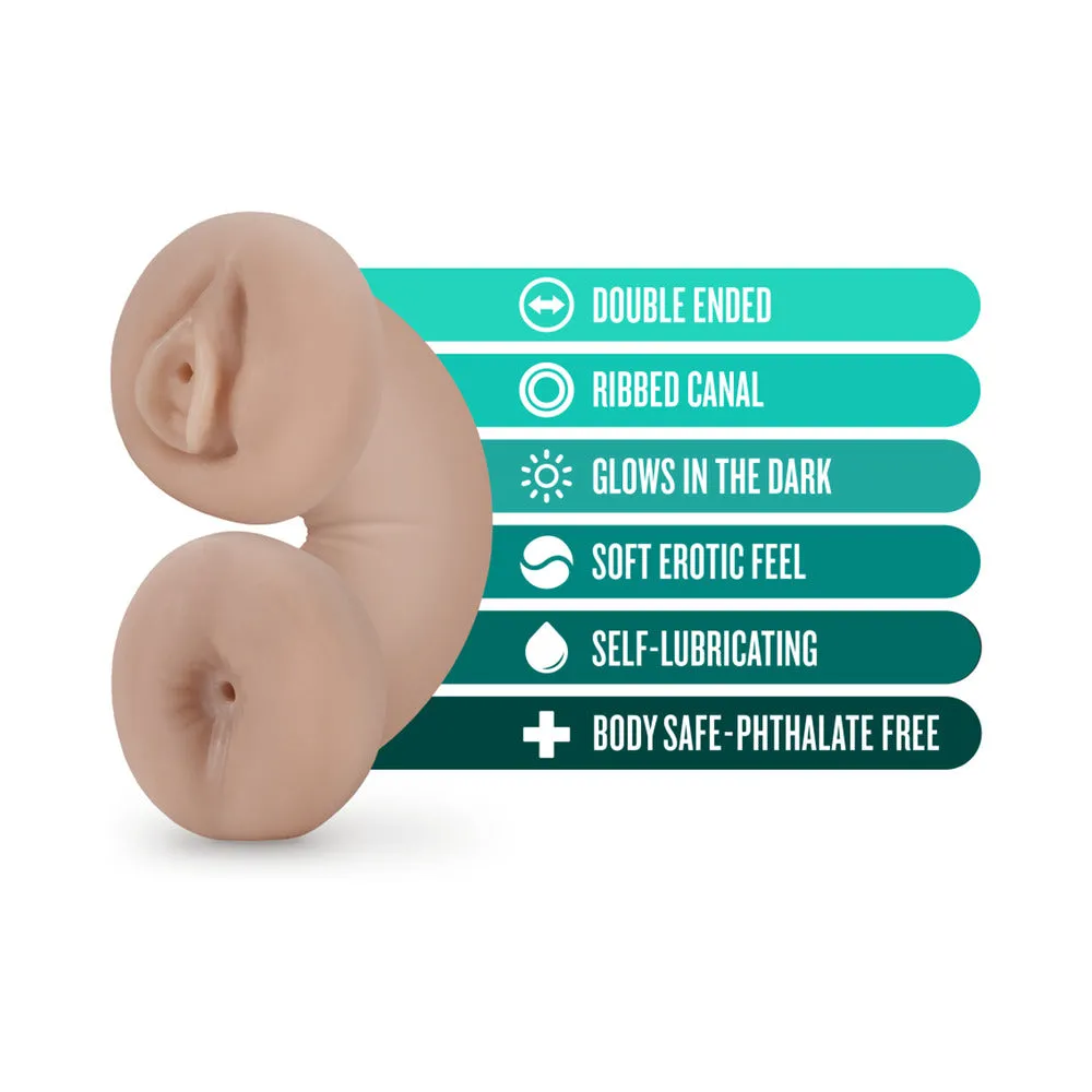 Glow-in-the-Dark Dual-Feature Self-Lubricating Stroker for Men, Soft & Wet Model, in Beige - Blush M Series