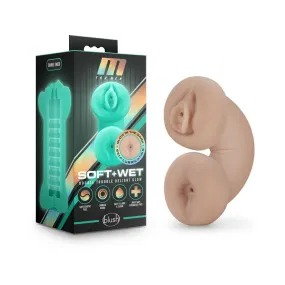 Glow-in-the-Dark Dual-Feature Self-Lubricating Stroker for Men, Soft & Wet Model, in Beige - Blush M Series
