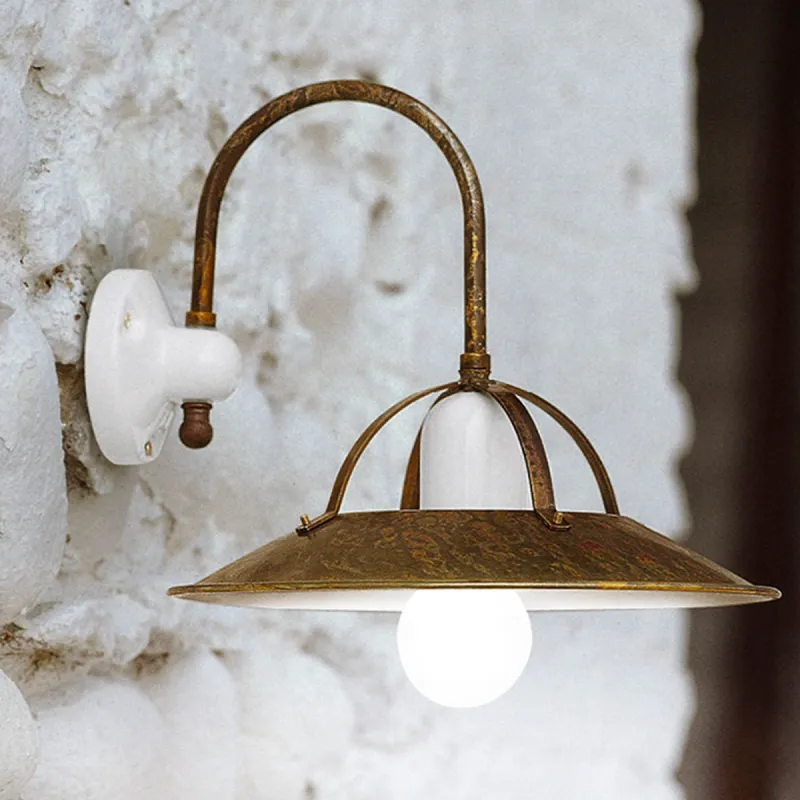 Brass and White Glazed Ceramic Wall Light