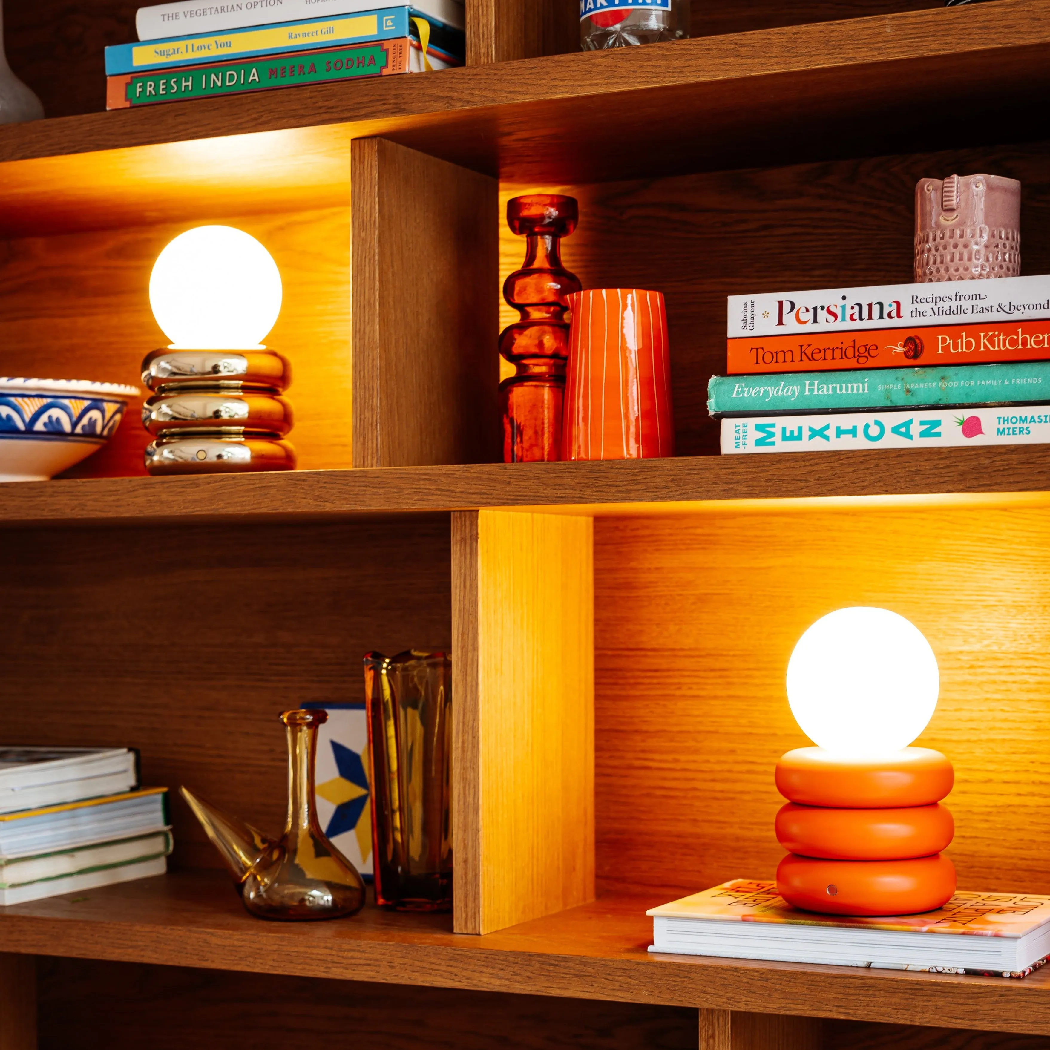 Brass cordless tube table lamp