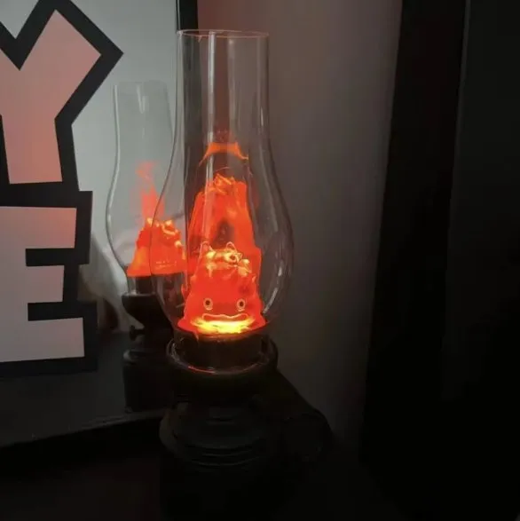 Calcifer Flameless Night Light - Halloween Retro Decorative Candle Light, Cartoon Anime Kerosene Lamp for Bedroom Bedside Table