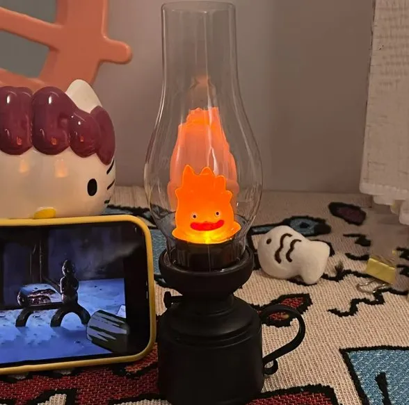 Calcifer Flameless Night Light - Halloween Retro Decorative Candle Light, Cartoon Anime Kerosene Lamp for Bedroom Bedside Table