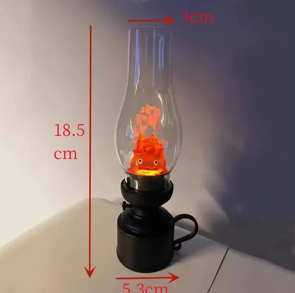 Calcifer Flameless Night Light - Halloween Retro Decorative Candle Light, Cartoon Anime Kerosene Lamp for Bedroom Bedside Table