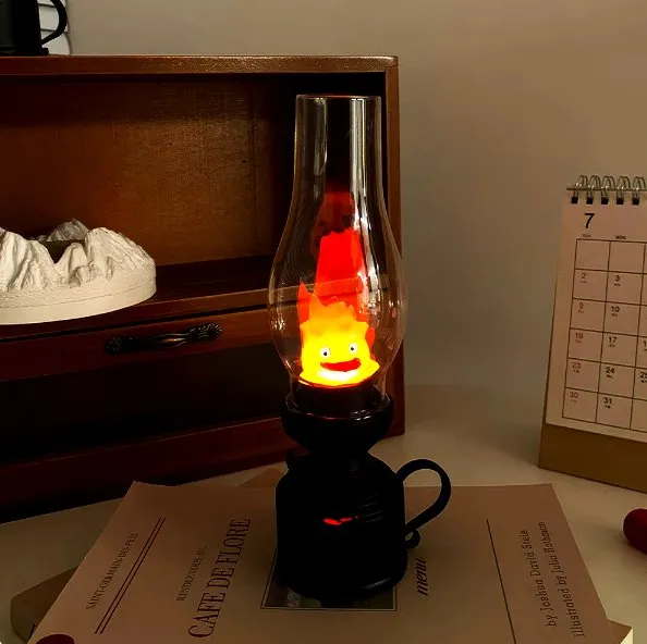 Calcifer Flameless Night Light - Halloween Retro Decorative Candle Light, Cartoon Anime Kerosene Lamp for Bedroom Bedside Table