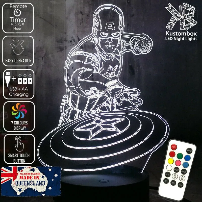Captain America & Shield LED Night Light Lamp Childrens Room