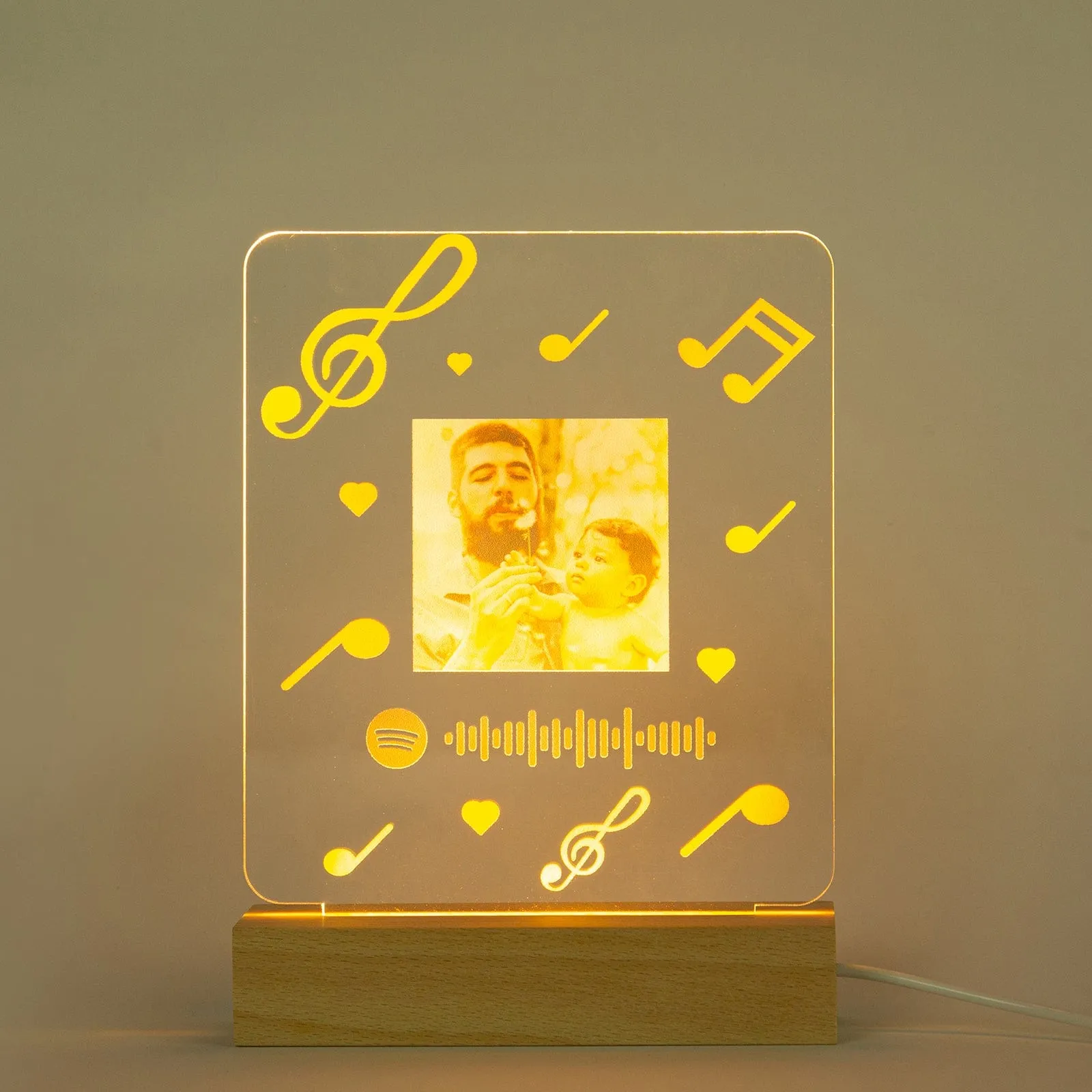Create your personalized Photo Night Light with music symbols. Sophisticated and unique.