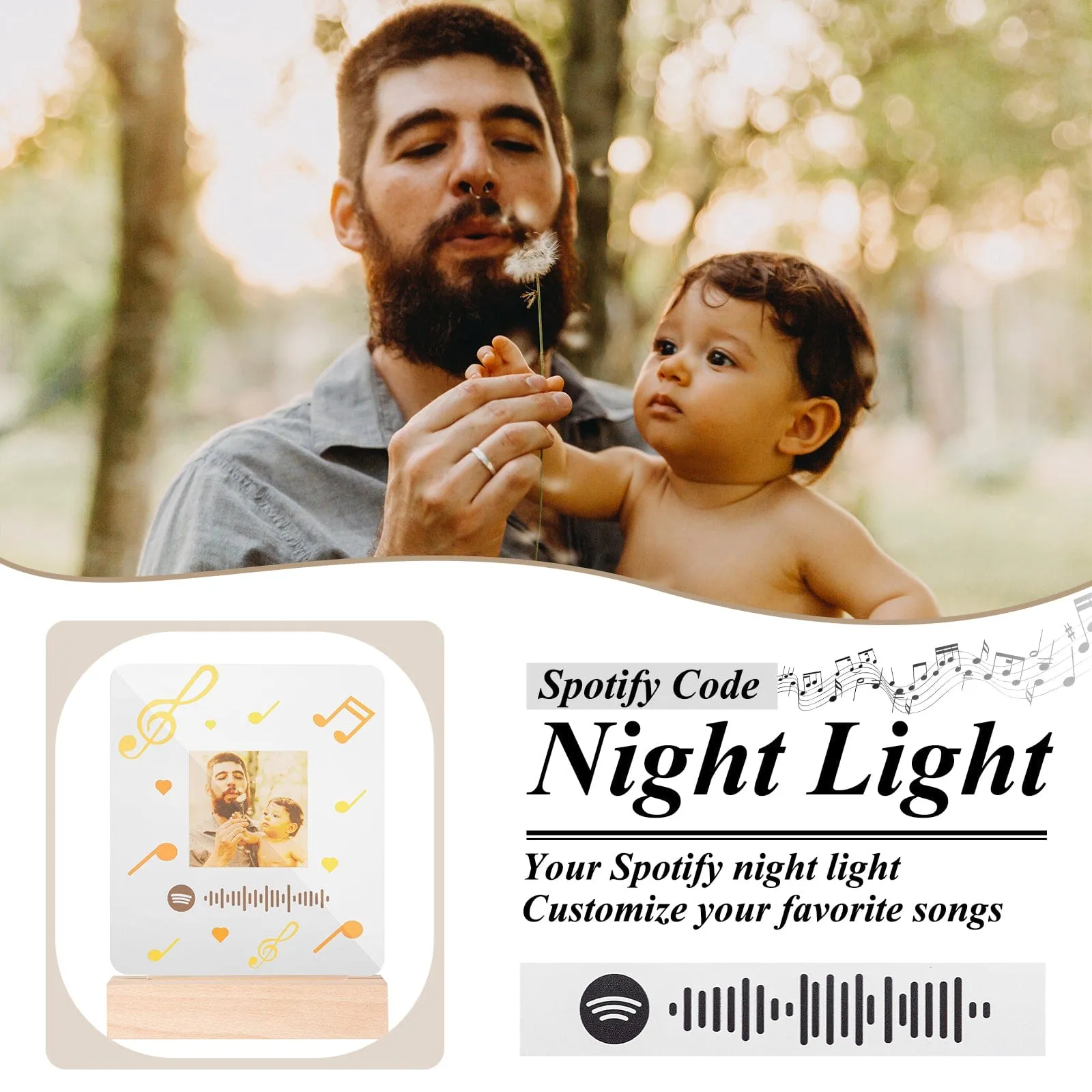 Create your personalized Photo Night Light with music symbols. Sophisticated and unique.