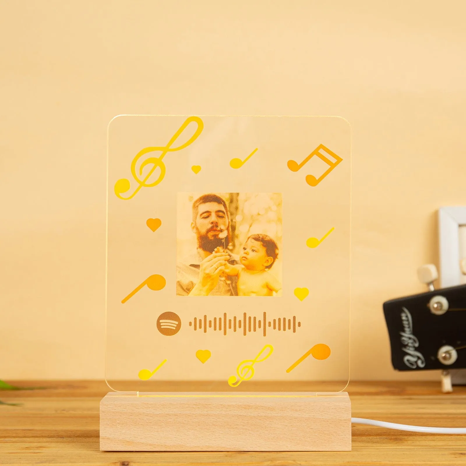 Create your personalized Photo Night Light with music symbols. Sophisticated and unique.