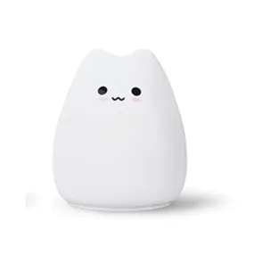 Cute Cat LED Night Light for Babies & Kids Multi-Color Silicone Bedside Lamp with Rechargeable 1200 mAh Li Battery