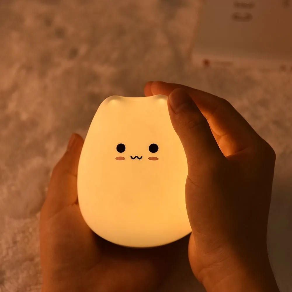 Cute Cat LED Night Light for Babies & Kids Multi-Color Silicone Bedside Lamp with Rechargeable 1200 mAh Li Battery