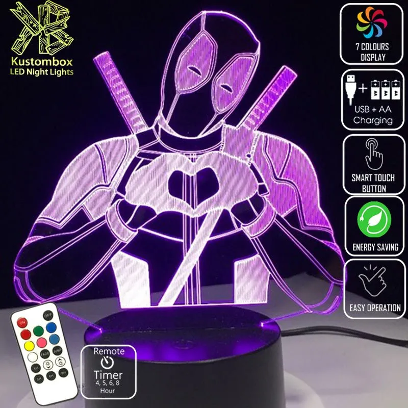 Deadpool Love Hands 3D LED Night Light Lamp