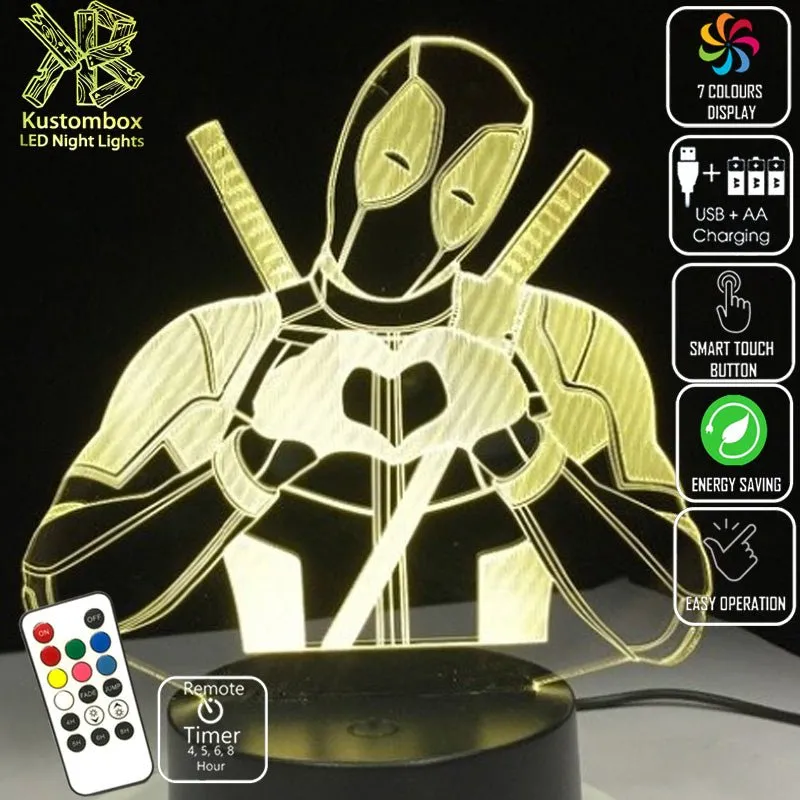 Deadpool Love Hands 3D LED Night Light Lamp