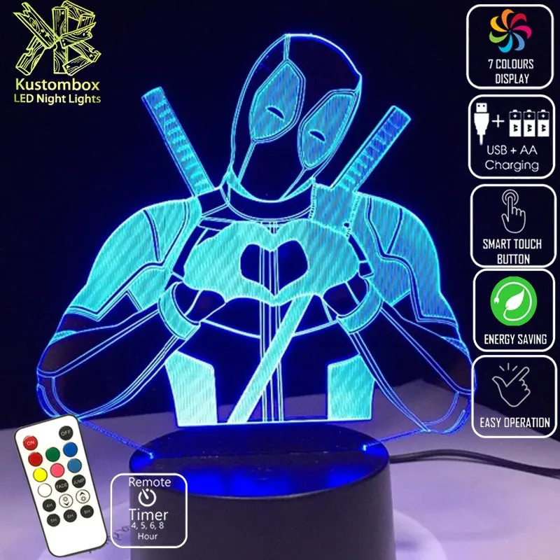 Deadpool Love Hands 3D LED Night Light Lamp