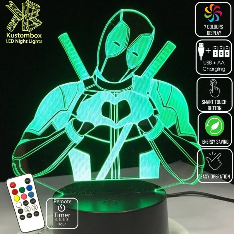Deadpool Love Hands 3D LED Night Light Lamp