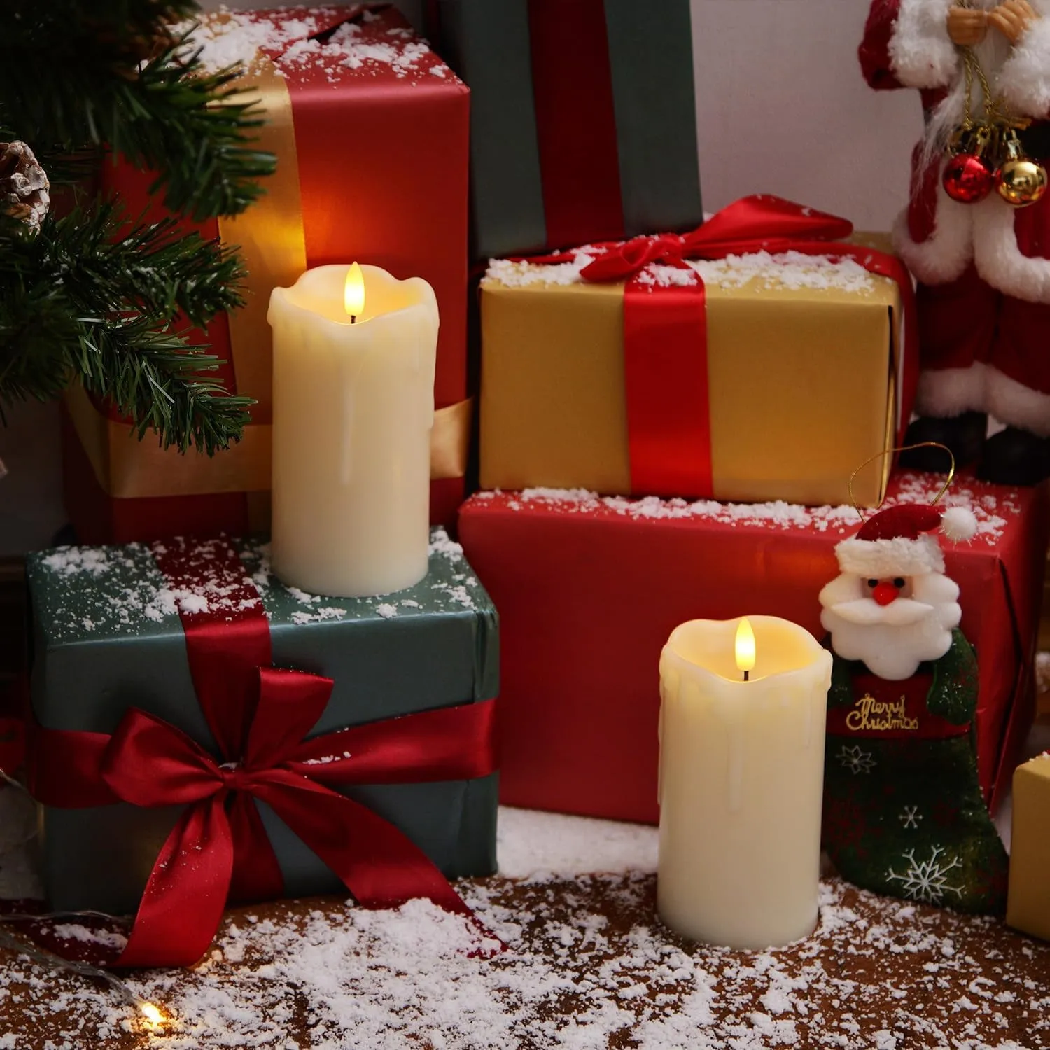 Dripping Wax Flameless Candles, Battery Operated Candles with Remote Control and Timers, LED Pillar Candles, Electric Fake Candles, 3" X 6", Set of 2