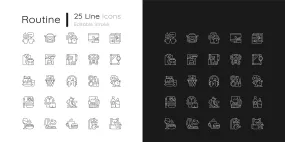 Everyday routine linear icons set for dark and light mode set