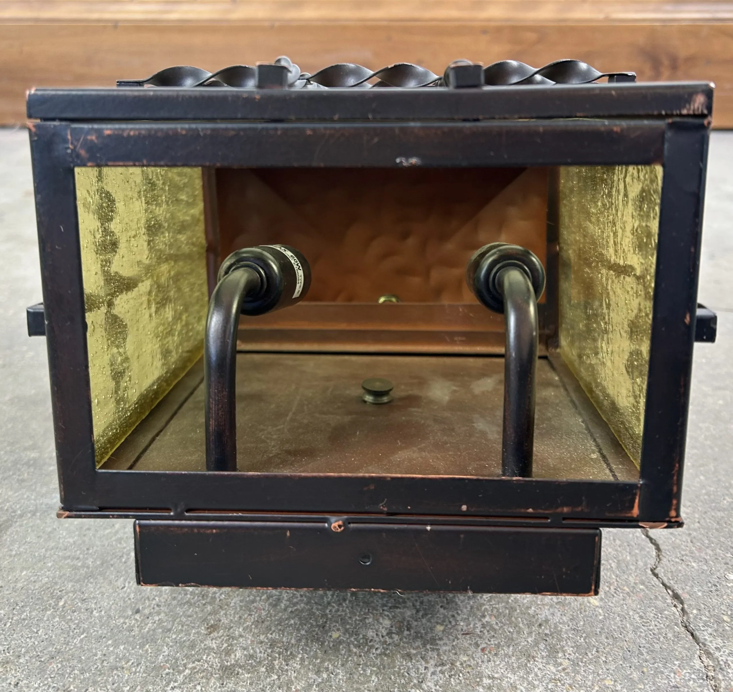Exterior Wall Light, Bronze Metal, Double Light, Poured Green Glass