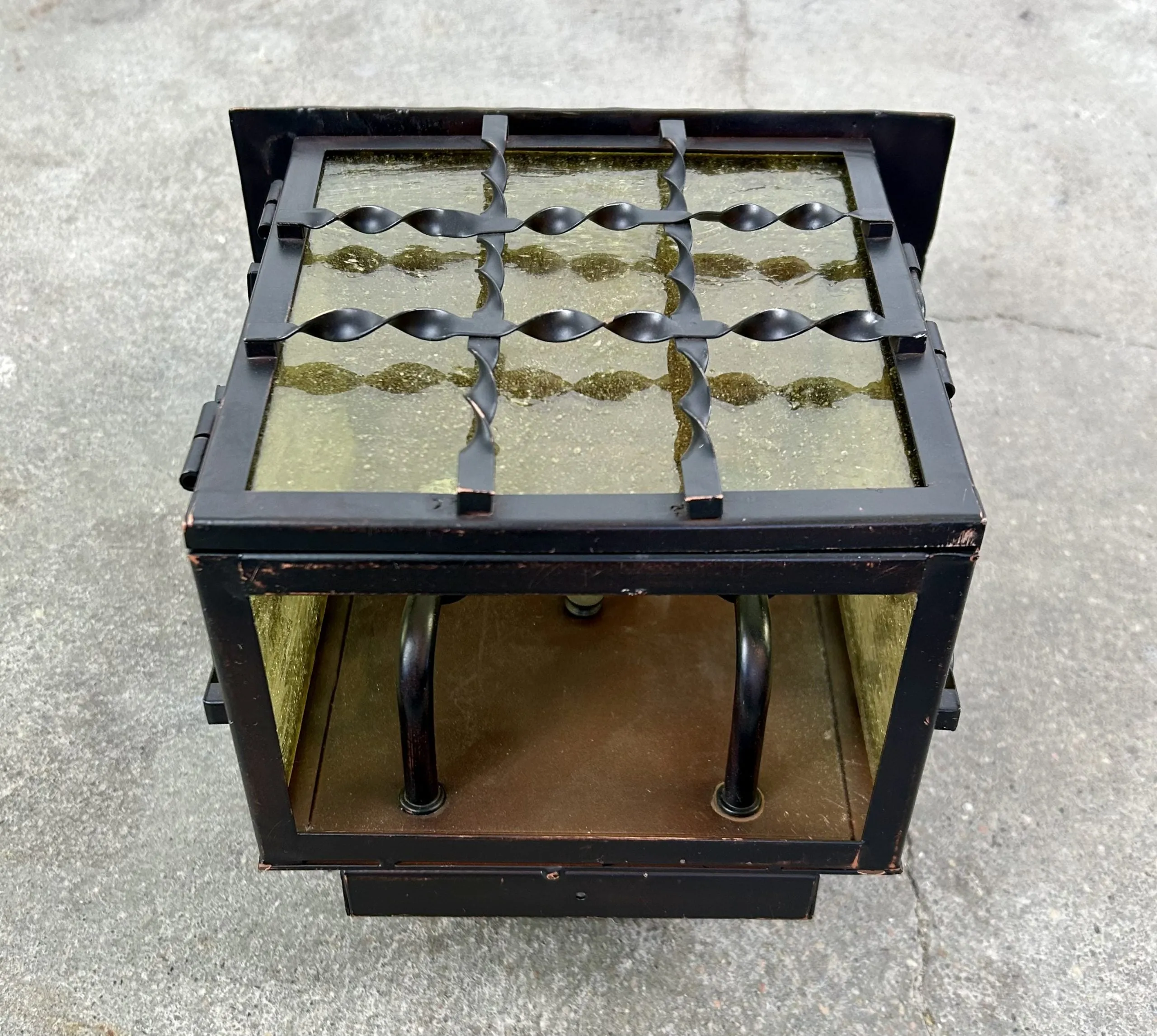 Exterior Wall Light, Bronze Metal, Double Light, Poured Green Glass