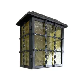 Exterior Wall Light, Bronze Metal, Double Light, Poured Green Glass