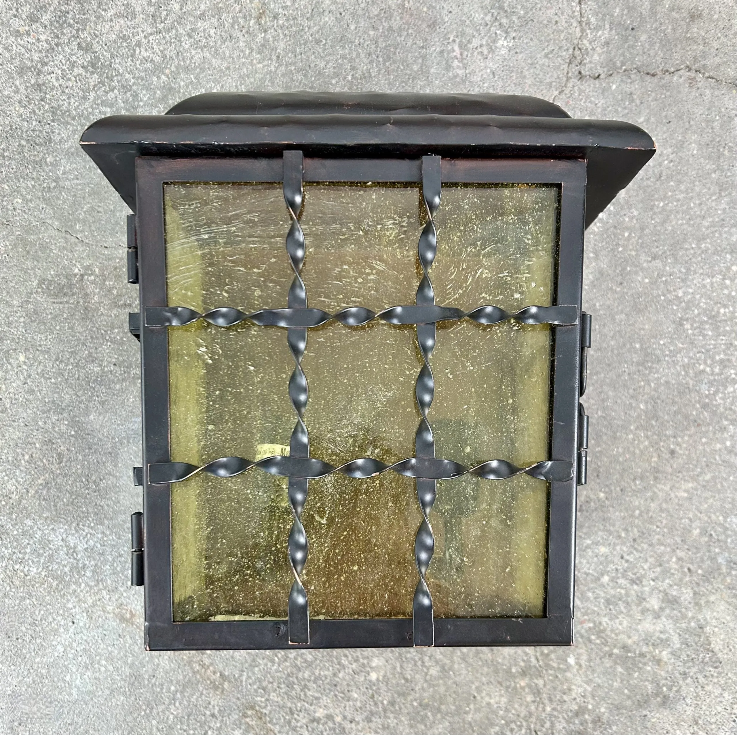 Exterior Wall Light, Bronze Metal, Double Light, Poured Green Glass