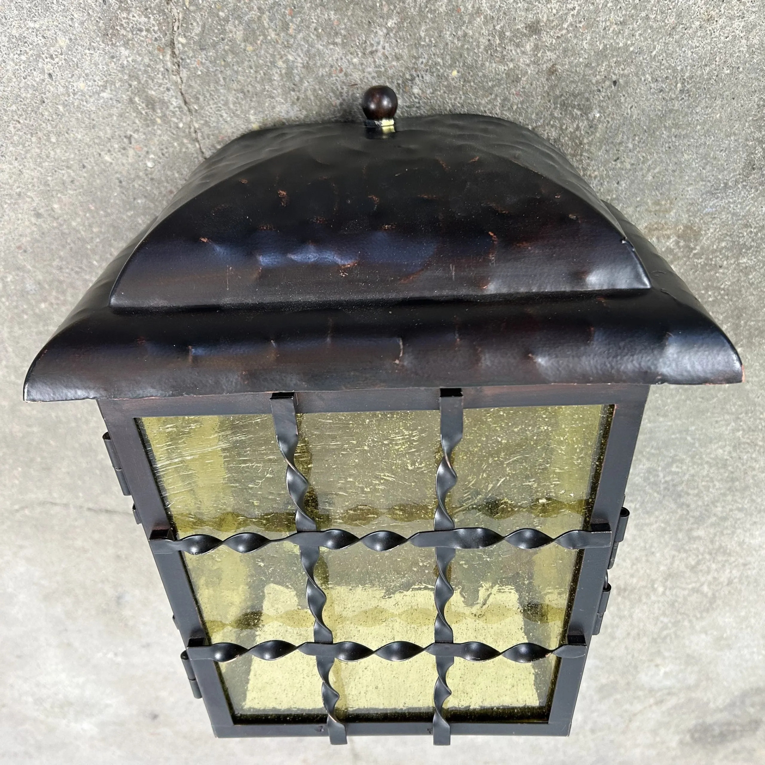 Exterior Wall Light, Bronze Metal, Double Light, Poured Green Glass
