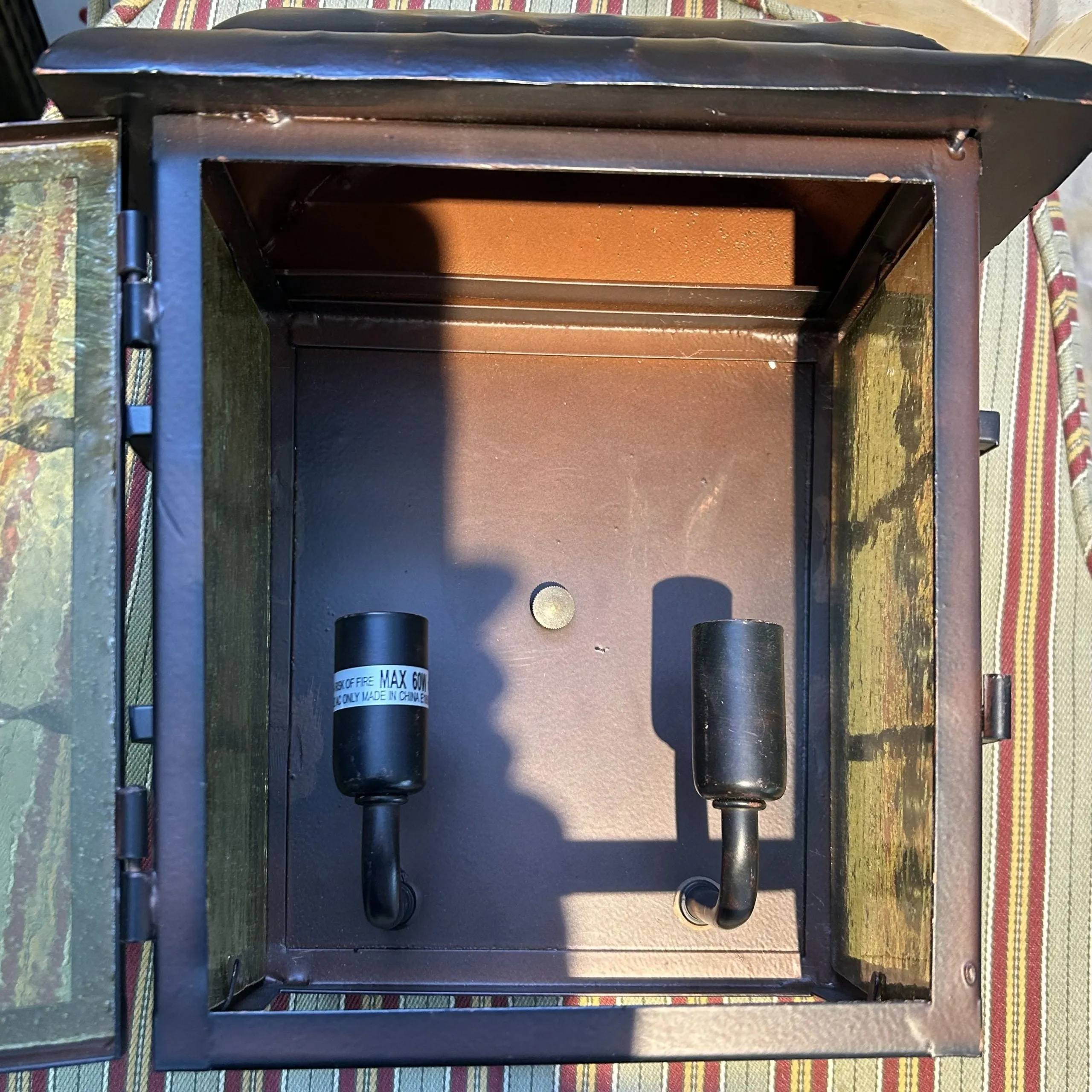 Exterior Wall Light, Bronze Metal, Double Light, Poured Green Glass