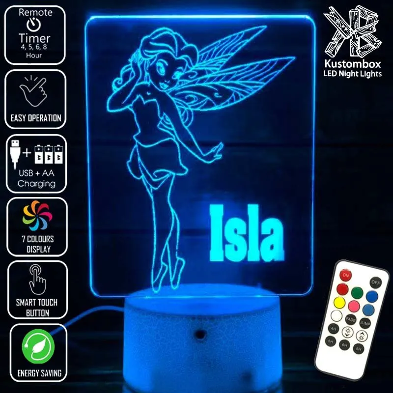 Fairy Princess Personalised Name 3D LED Night Light Childrens Lamp