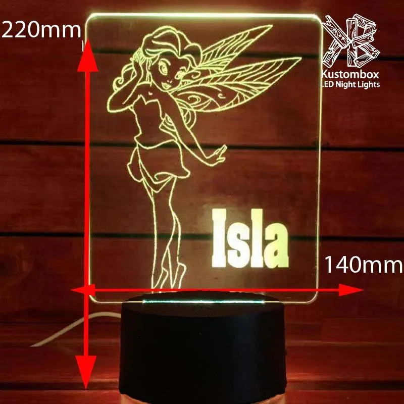 Fairy Princess Personalised Name 3D LED Night Light Childrens Lamp
