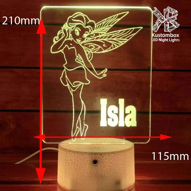 Fairy Princess Personalised Name 3D LED Night Light Childrens Lamp
