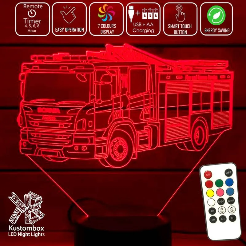 Fire Engine Rescue Truck  Personalised 3D LED Night Light Lamp