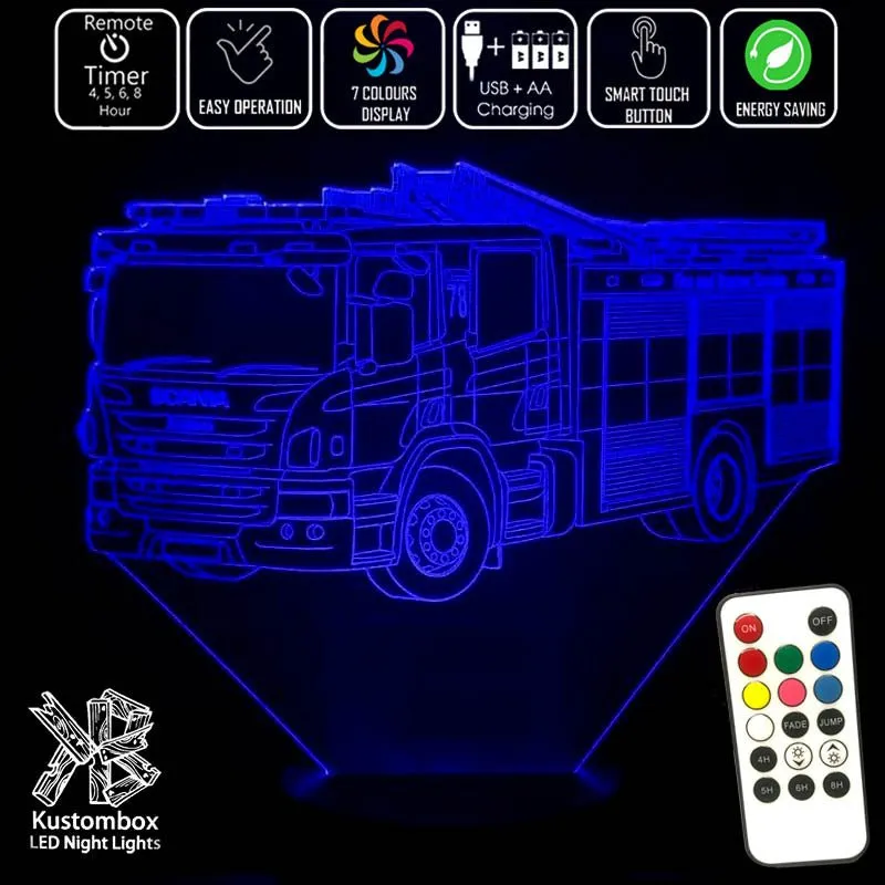 Fire Engine Rescue Truck  Personalised 3D LED Night Light Lamp
