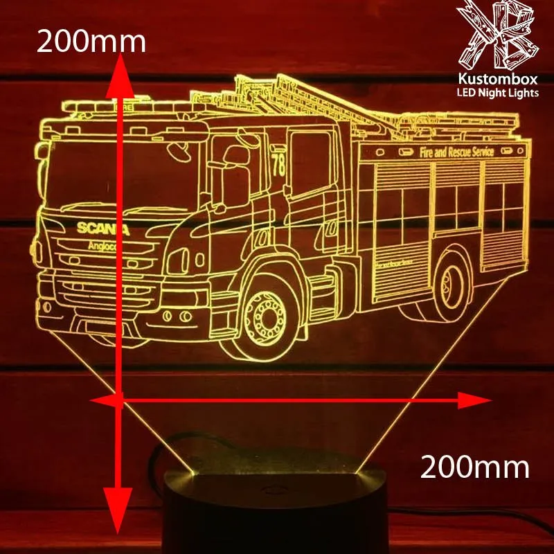 Fire Engine Rescue Truck  Personalised 3D LED Night Light Lamp