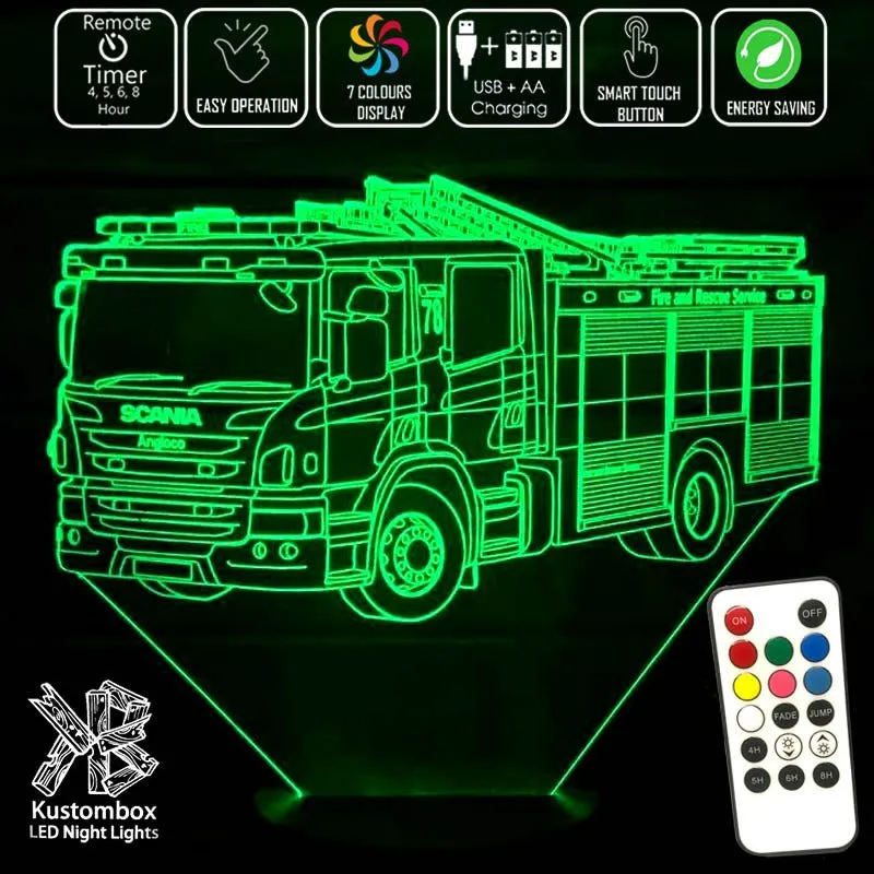 Fire Engine Rescue Truck  Personalised 3D LED Night Light Lamp