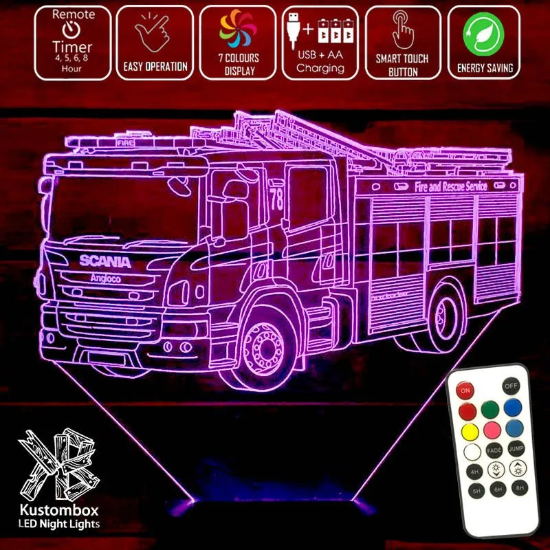 Fire Engine Rescue Truck  Personalised 3D LED Night Light Lamp