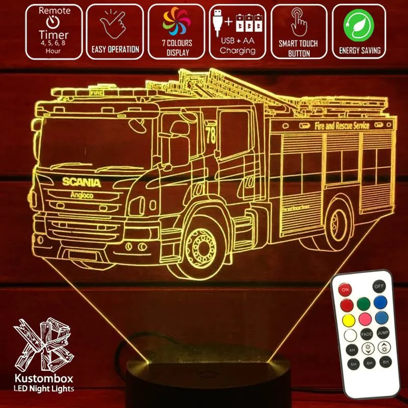 Fire Engine Rescue Truck  Personalised 3D LED Night Light Lamp