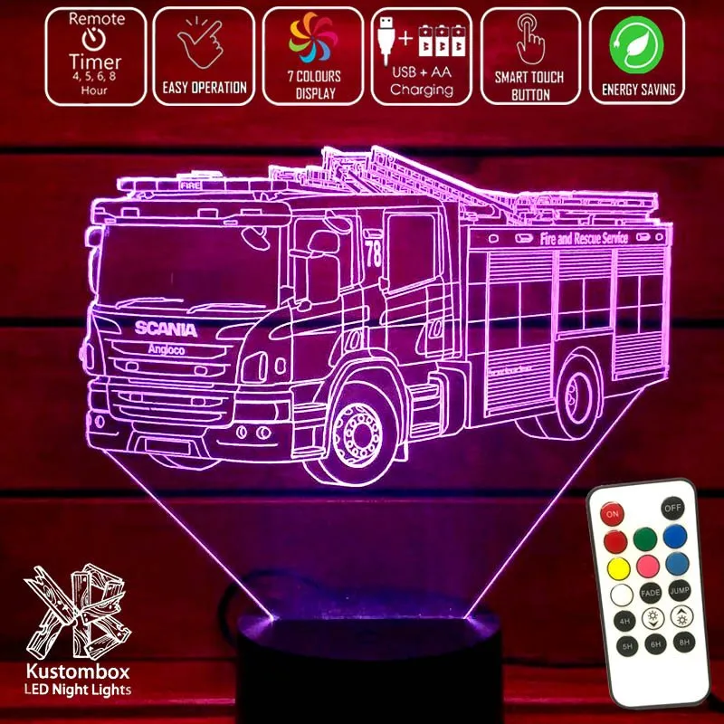 Fire Engine Rescue Truck  Personalised 3D LED Night Light Lamp