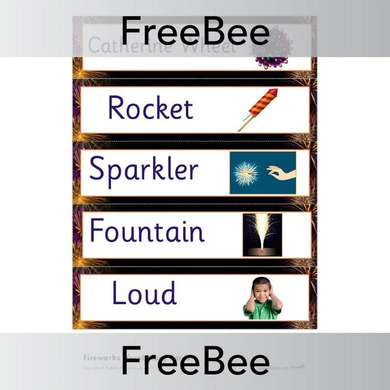 Firework Display Word Cards and Pictures