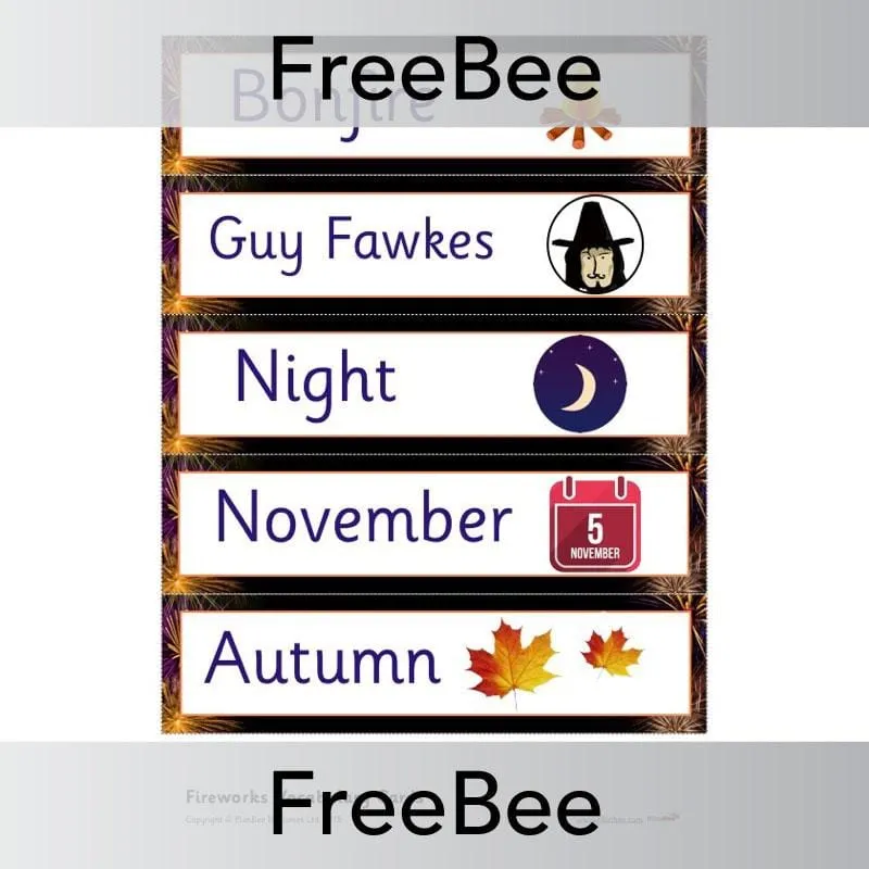 Firework Display Word Cards and Pictures