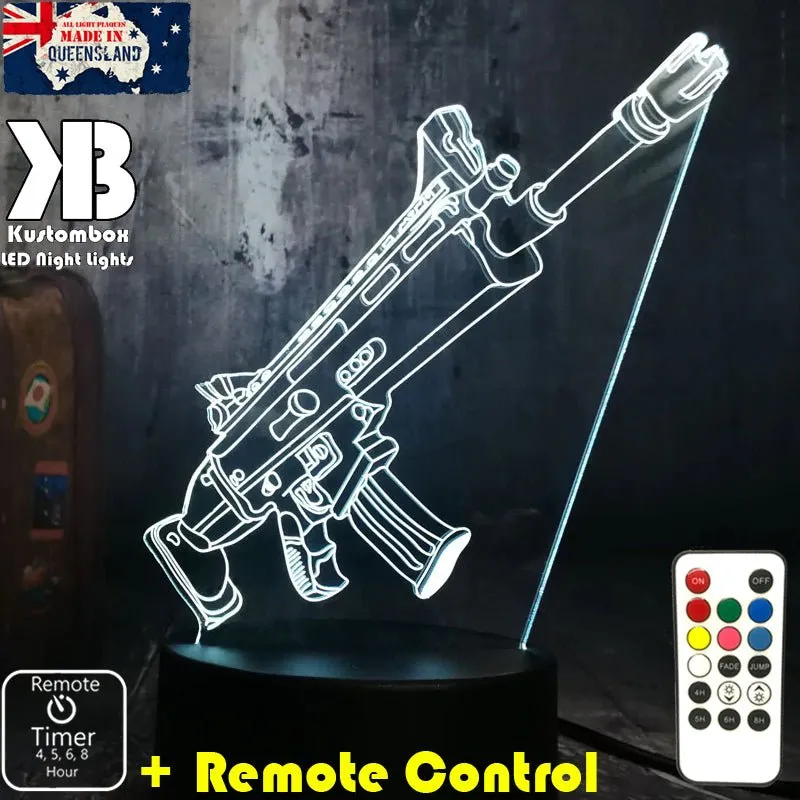 Fortnite Battle Royal Machine Gun Gaming 3D LED Night Light Gamer Room Lamp