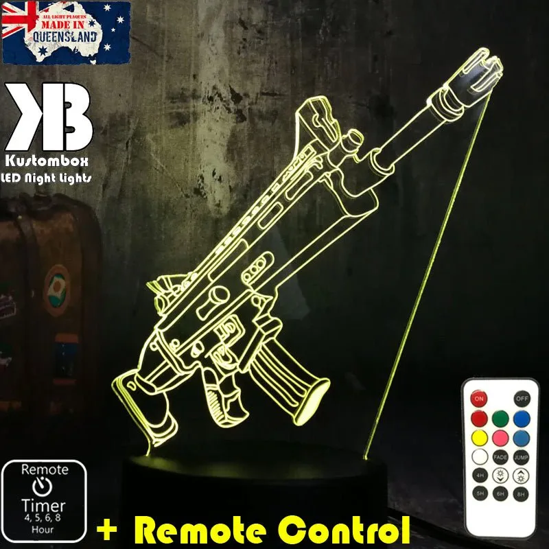 Fortnite Battle Royal Machine Gun Gaming 3D LED Night Light Gamer Room Lamp