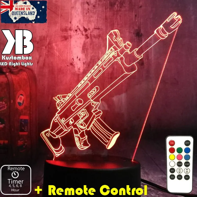Fortnite Battle Royal Machine Gun Gaming 3D LED Night Light Gamer Room Lamp