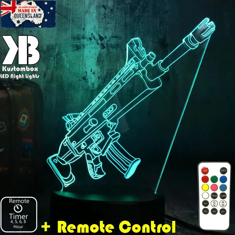 Fortnite Battle Royal Machine Gun Gaming 3D LED Night Light Gamer Room Lamp