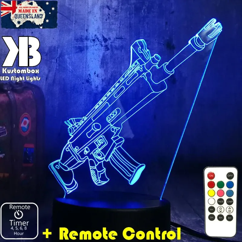 Fortnite Battle Royal Machine Gun Gaming 3D LED Night Light Gamer Room Lamp