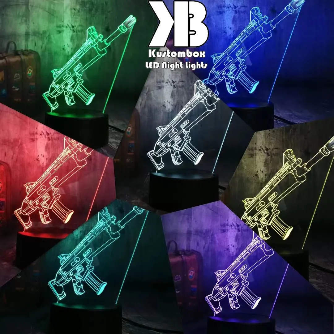 Fortnite Battle Royal Machine Gun Gaming 3D LED Night Light Gamer Room Lamp