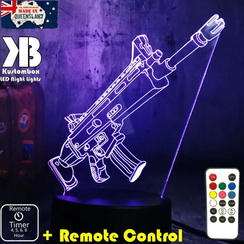 Fortnite Battle Royal Machine Gun Gaming 3D LED Night Light Gamer Room Lamp